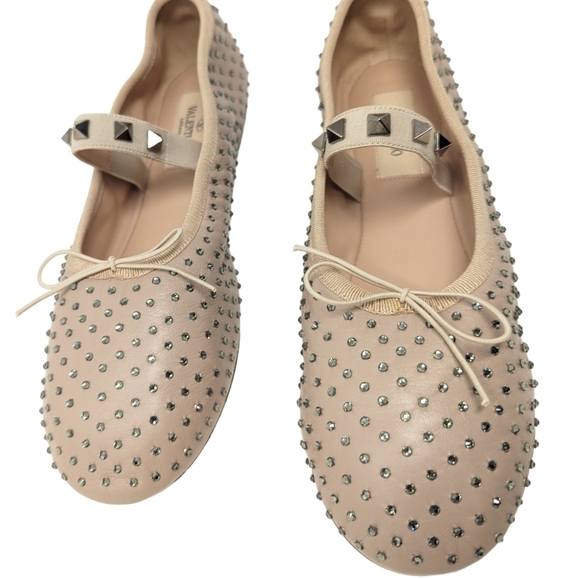 NEW Valentino Garavani Rockstud Crystal Nude Ballet Ballerina Flats Sz EU 39 - Picture 2 of 12